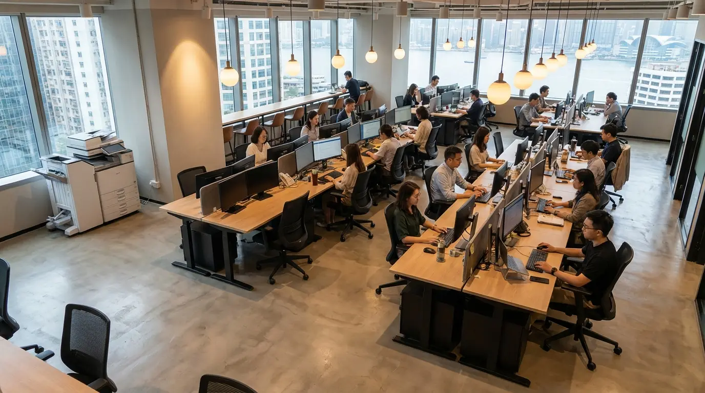Open plan office with copier